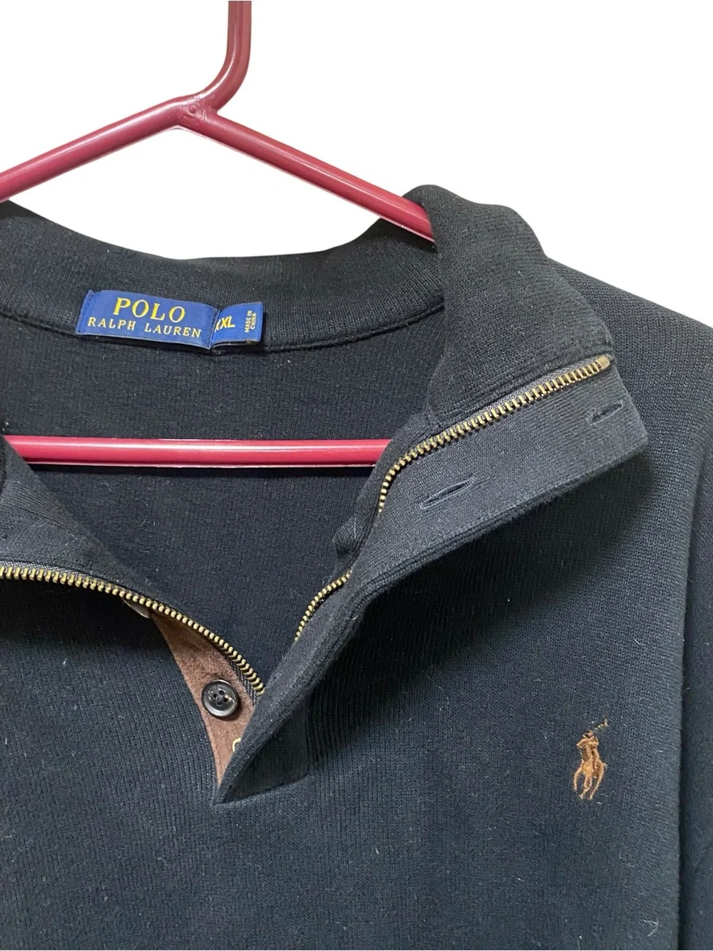 Polo by Ralph Lauren estate black Quarter-Zip Pullover patchwork elbow Sweater